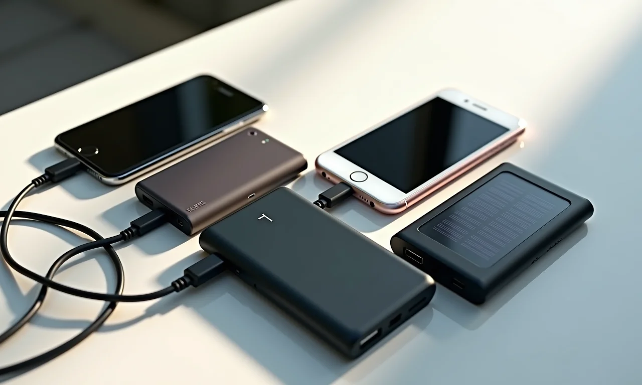 Power banks com diferentes tipos de porta e recursos extras.