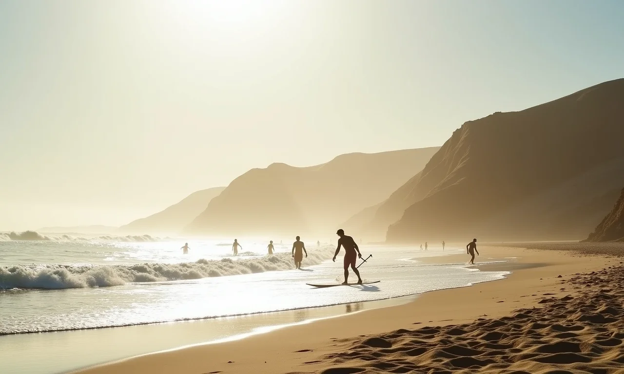 Praia da Joaquina com suas dunas imponentes e ondas desafiadoras, um paraíso para os surfistas em Santa Catarina.
