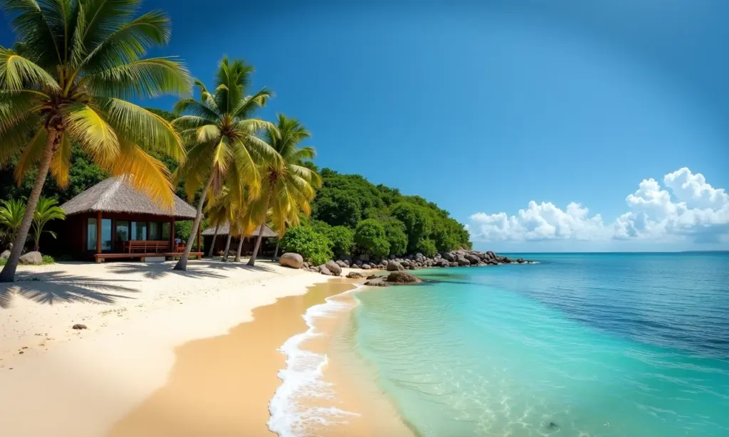 Praia de São Miguel dos Milagres com pousada de luxo ao fundo.
