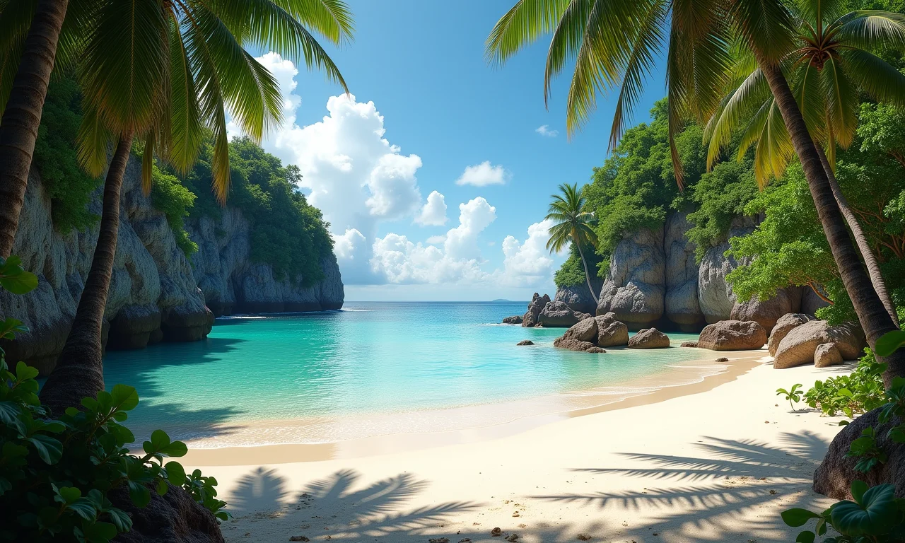 Praia isolada no norte da Bahia, com natureza preservada e vegetação exuberante.