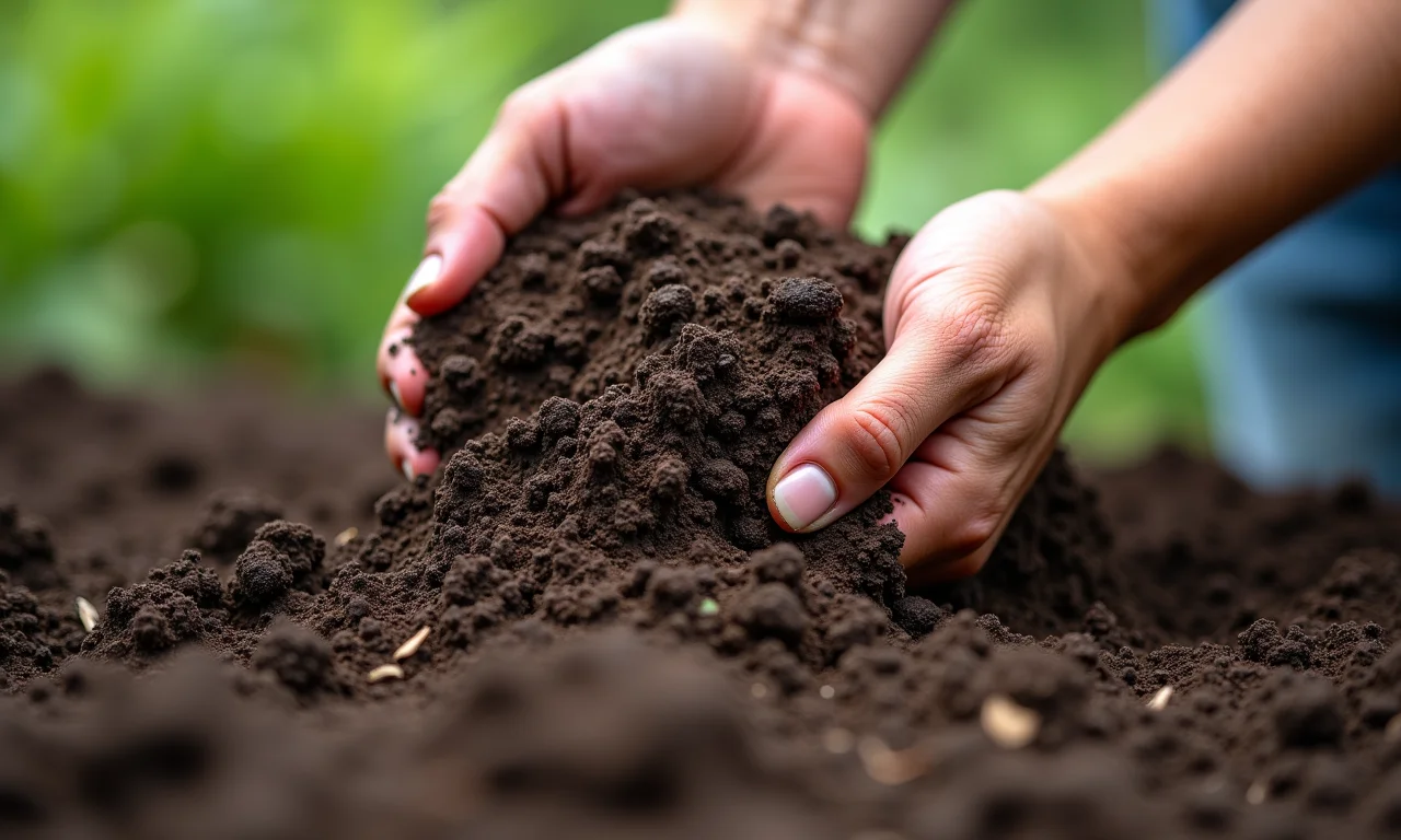 Preparando o solo com composto orgânico para o plantio de lavanda.