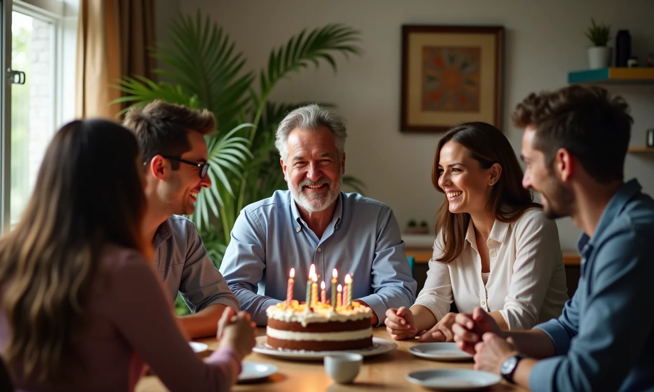 Professor universitário celebra progressão na carreira com a família.