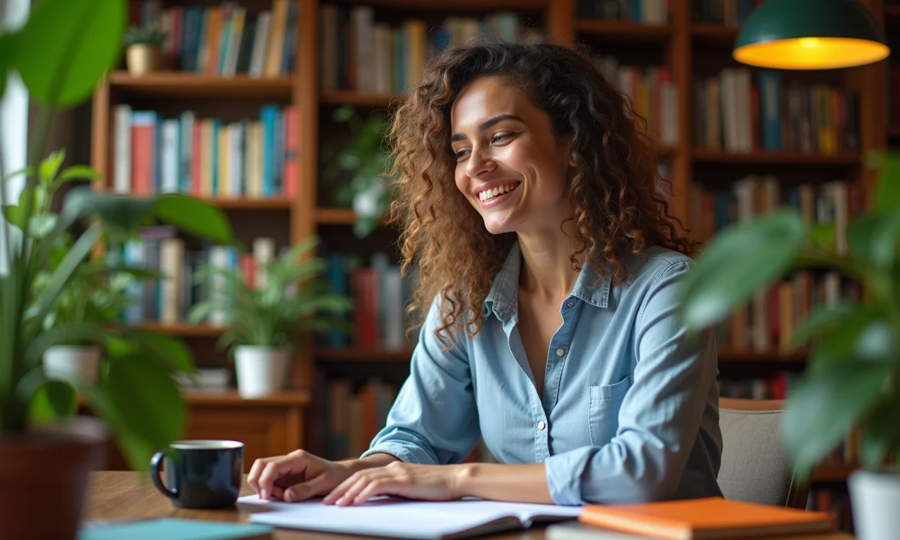 Professora participando de treinamento em biblioteca aconchegante, focando no aprimoramento da formação.