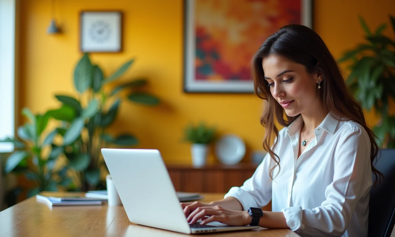 Professora universitária analisa dados salariais no computador.