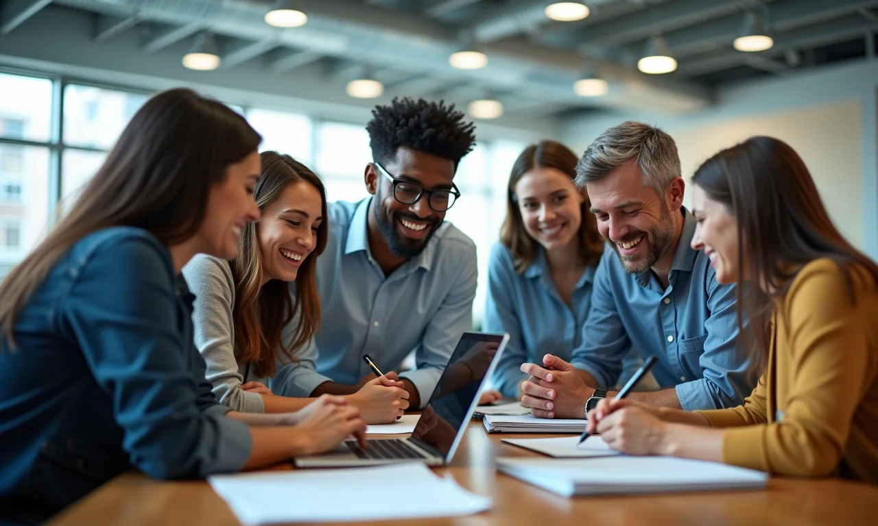 Professores diversos trabalhando em escola moderna, representando o mercado de trabalho em pedagogia.