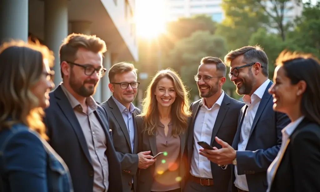 Salário de Professor Universitário: Veja os Valores Professores universitários diversos colaborando em campus ensolarado.