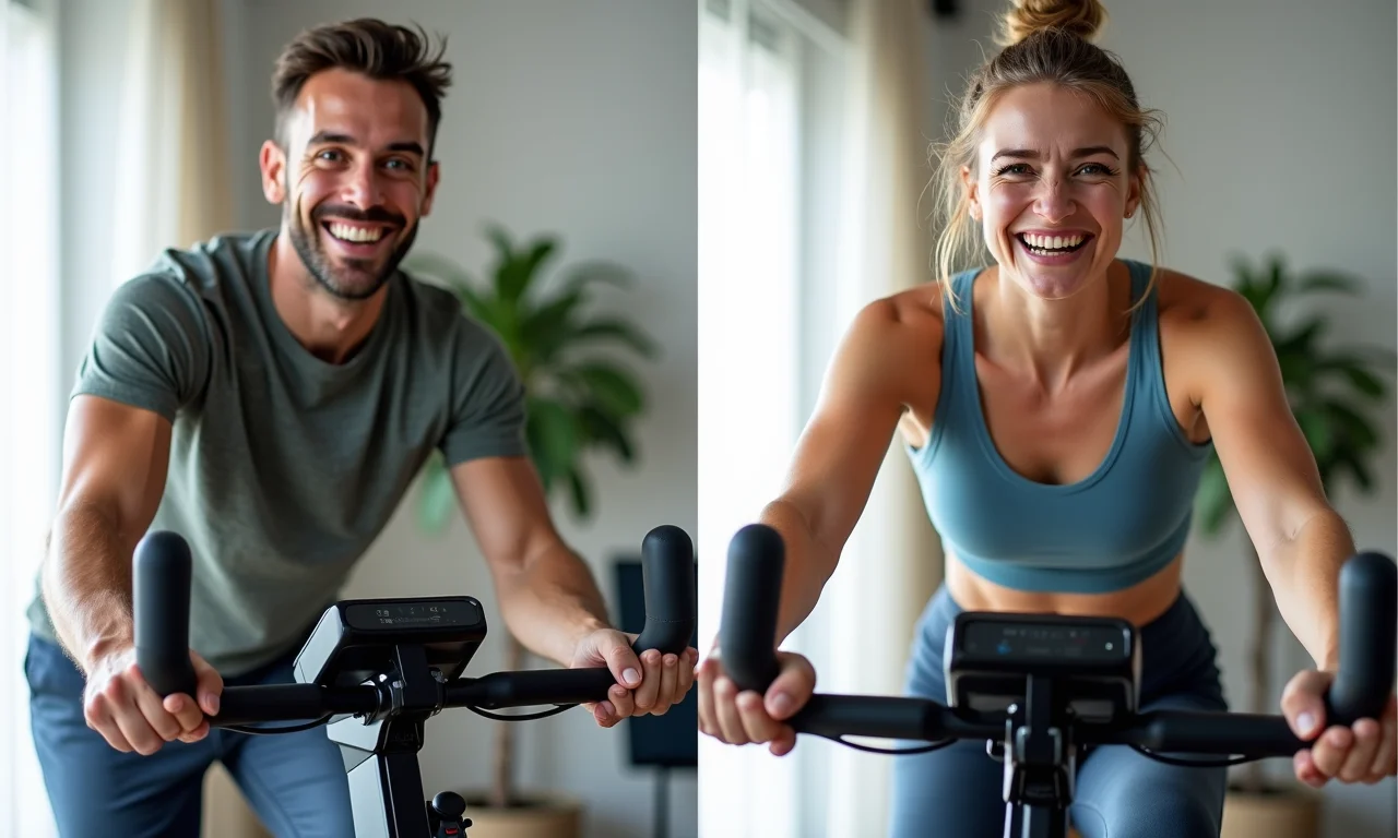 Prós e contras da bicicleta ergométrica magnética: imagem dividida.