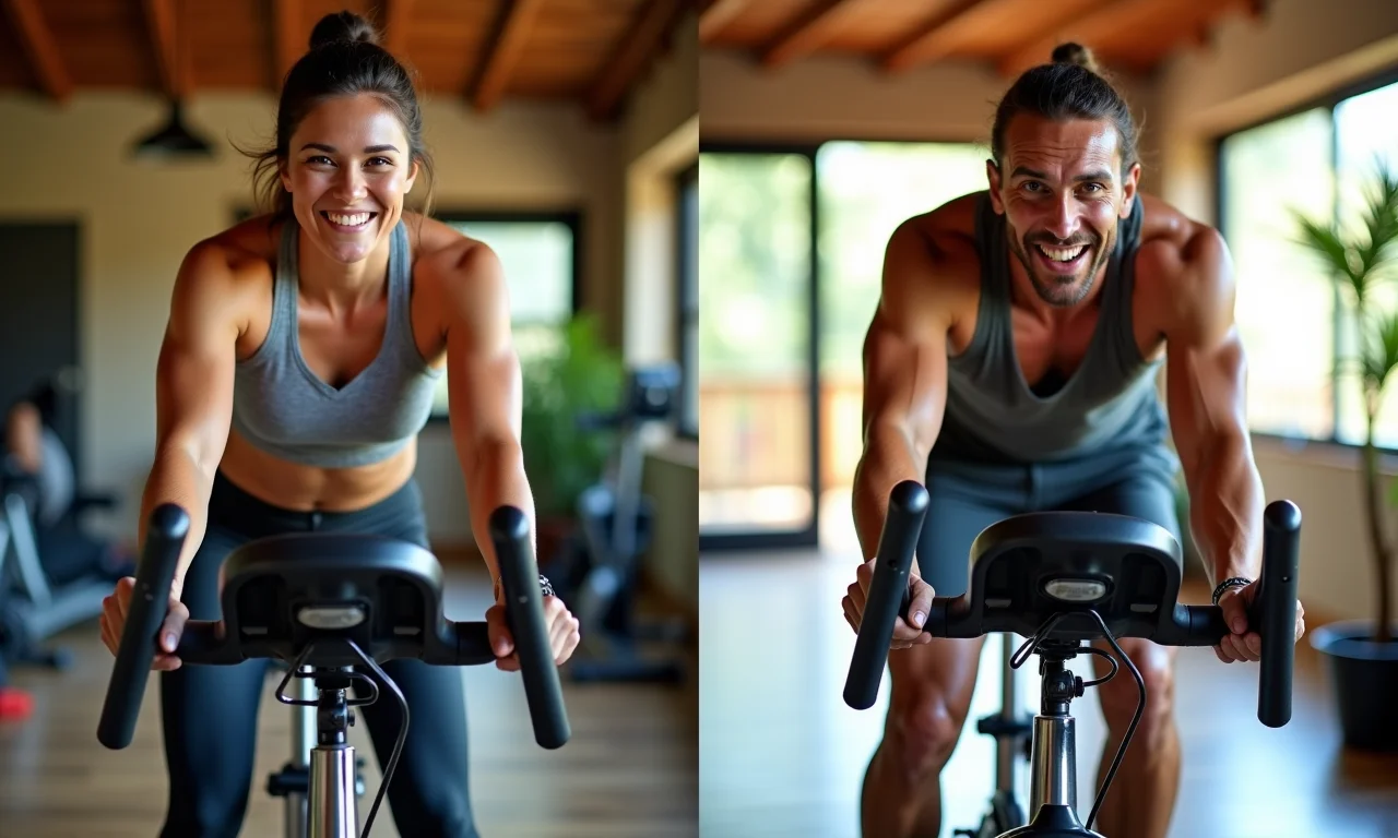 Prós e contras da bicicleta ergométrica mecânica: imagem dividida.