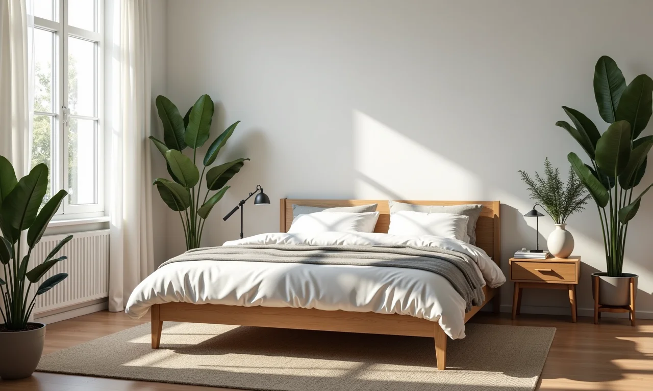 Quarto com cama king bem posicionada, otimizando o espaço e a circulação.