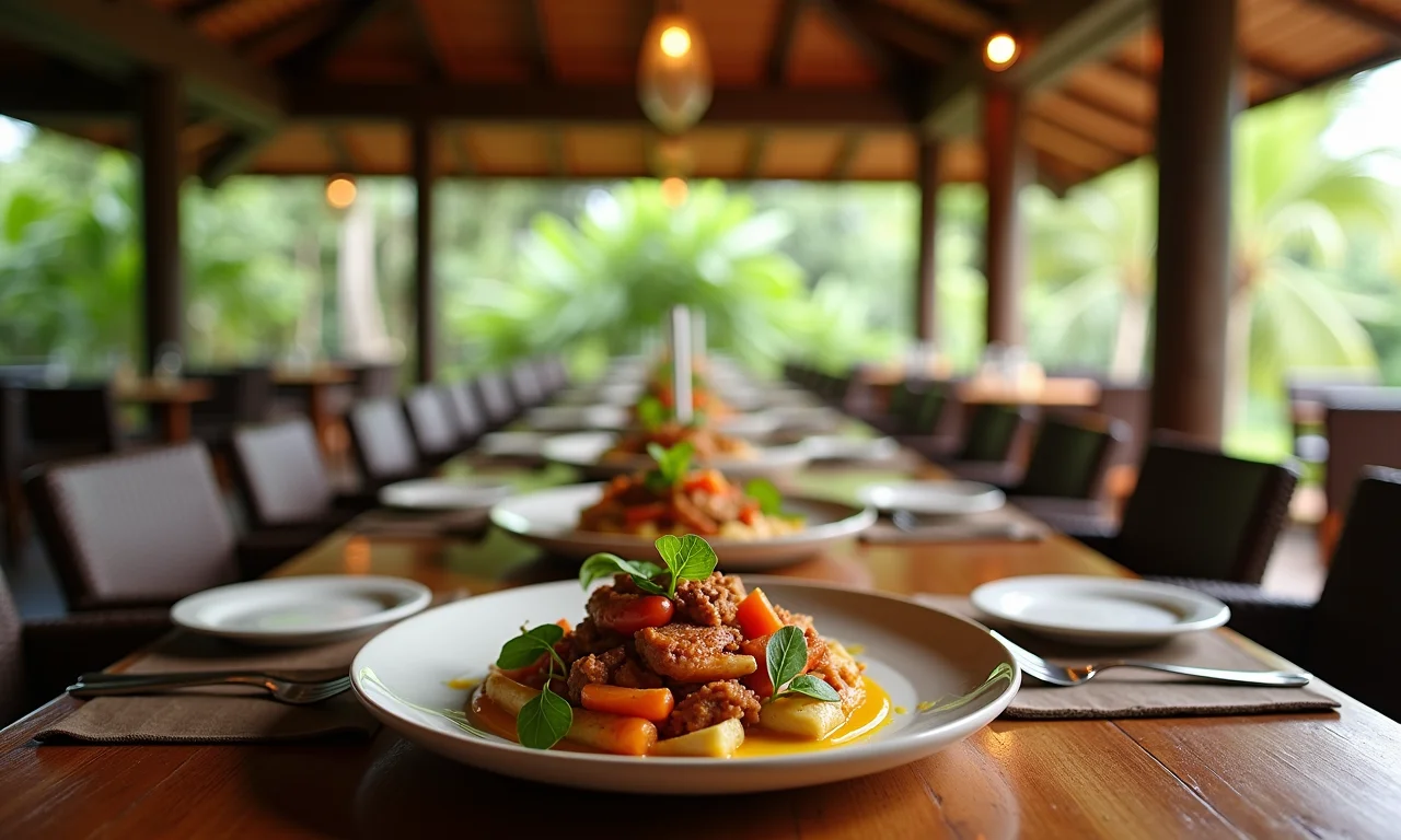 Restaurante em resort com culinária brasileira variada.