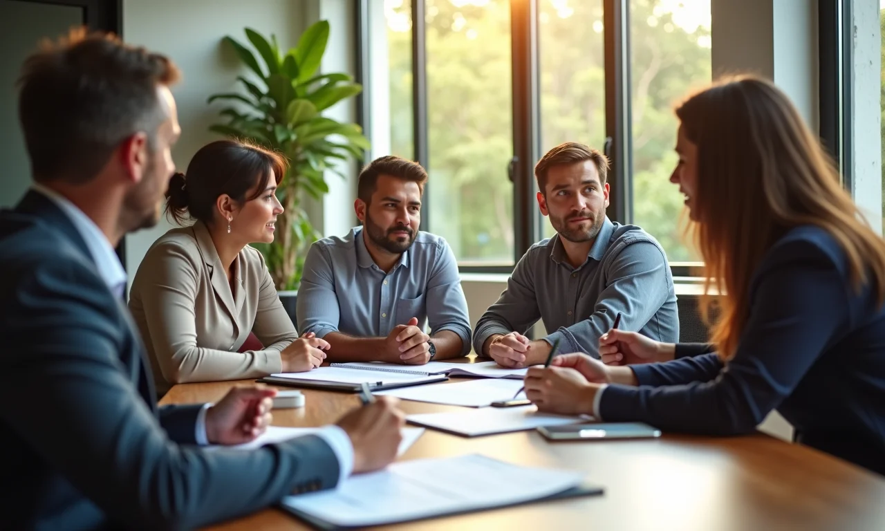 Reunião de conselho universitário com membros diversos discutindo estratégias.