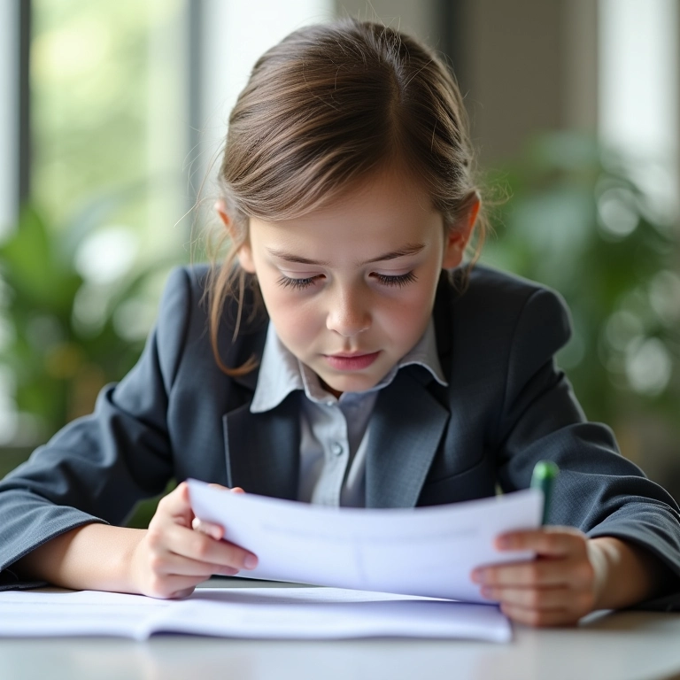 Revisora corrigindo documento com atenção em ambiente de trabalho.