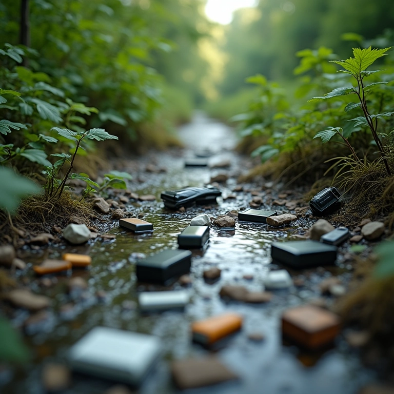 Rio poluído com lixo eletrônico descartado.