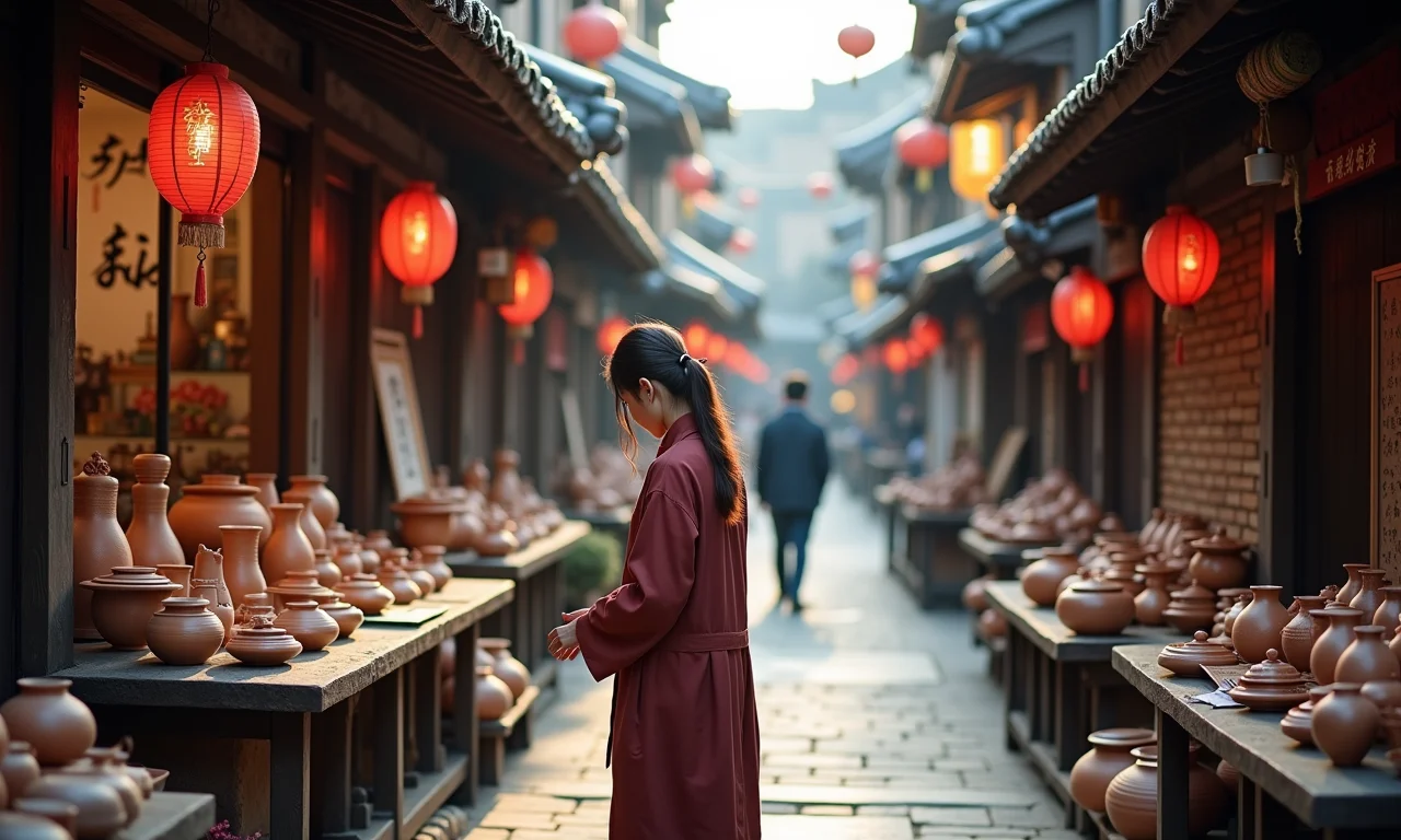 Rua de Insadong com artesanato tradicional, cerâmica e pincéis de caligrafia.