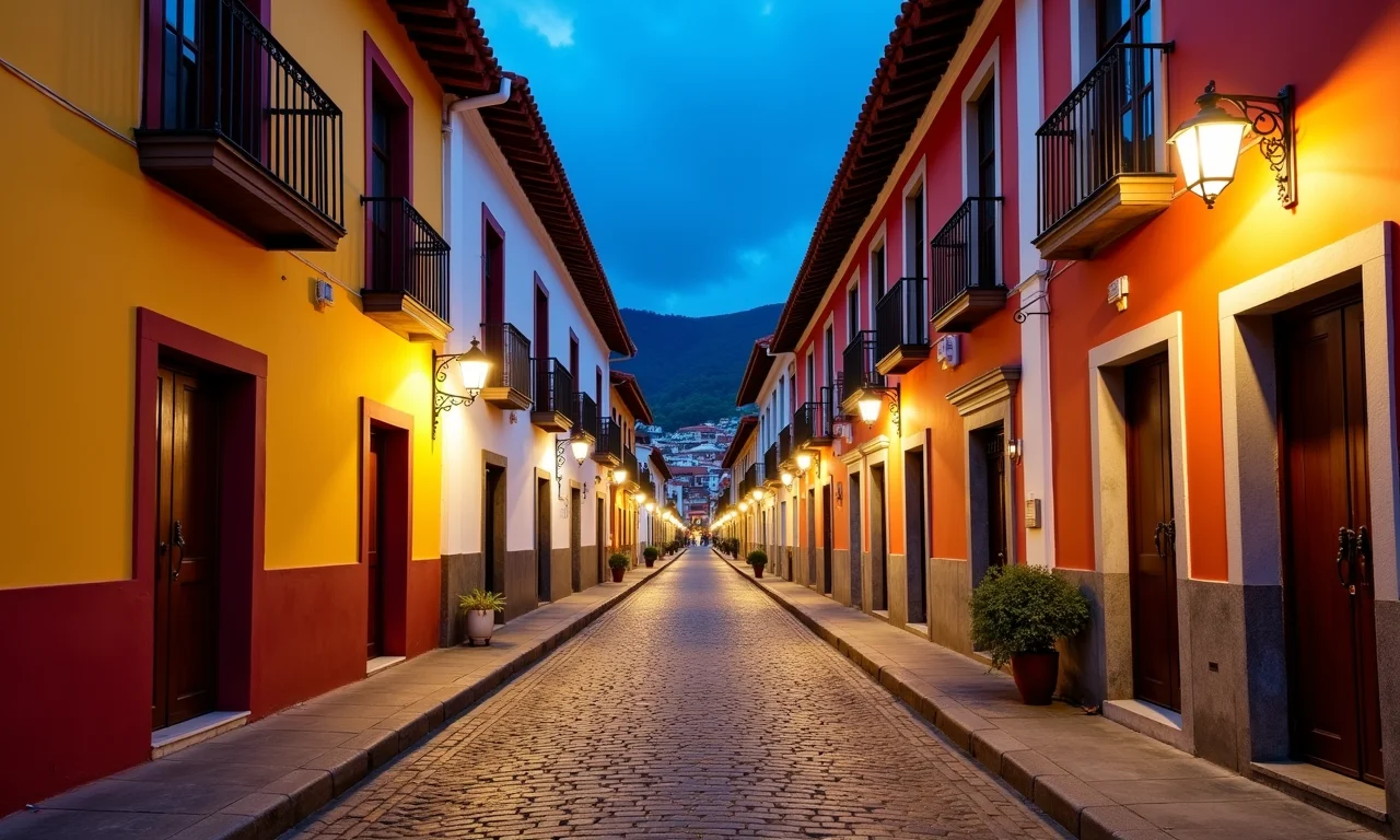 Rua La Ronda à noite, Quito.