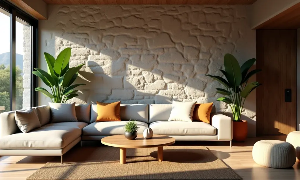Sala com Parede de Pedra: 20 Projetos Aconchegantes Sala aconchegante com parede de pedra natural e decoração brasileira.
