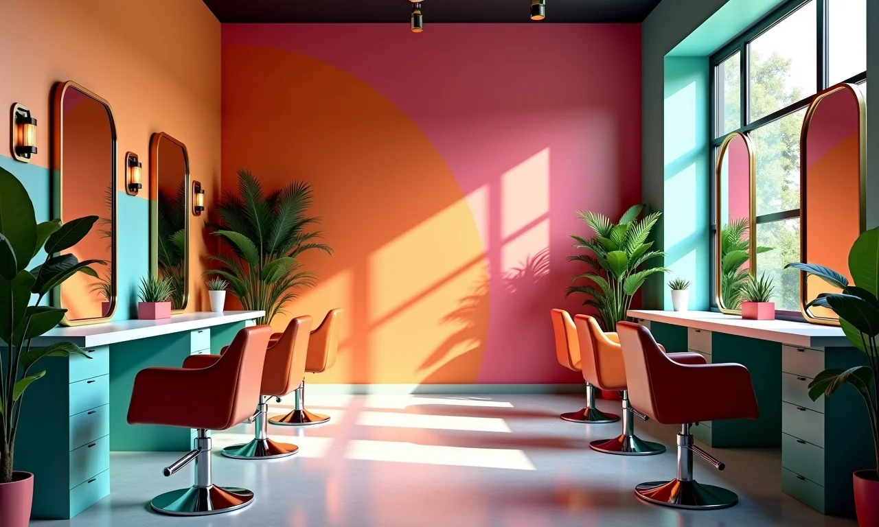 Salão de beleza com cores vibrantes inspirando sensações positivas nos clientes.