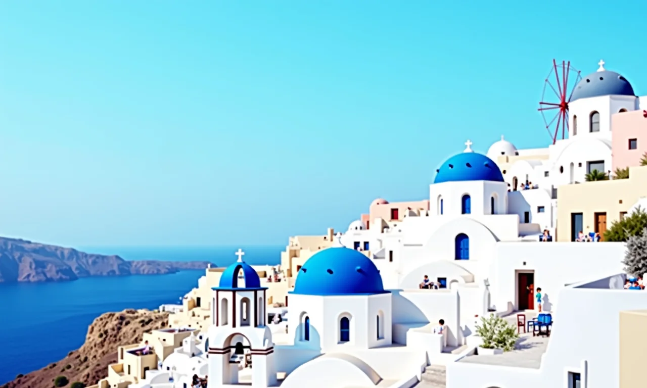 Santorini, Grécia: Cúpulas azuis e casas brancas com vista para o Mar Egeu.