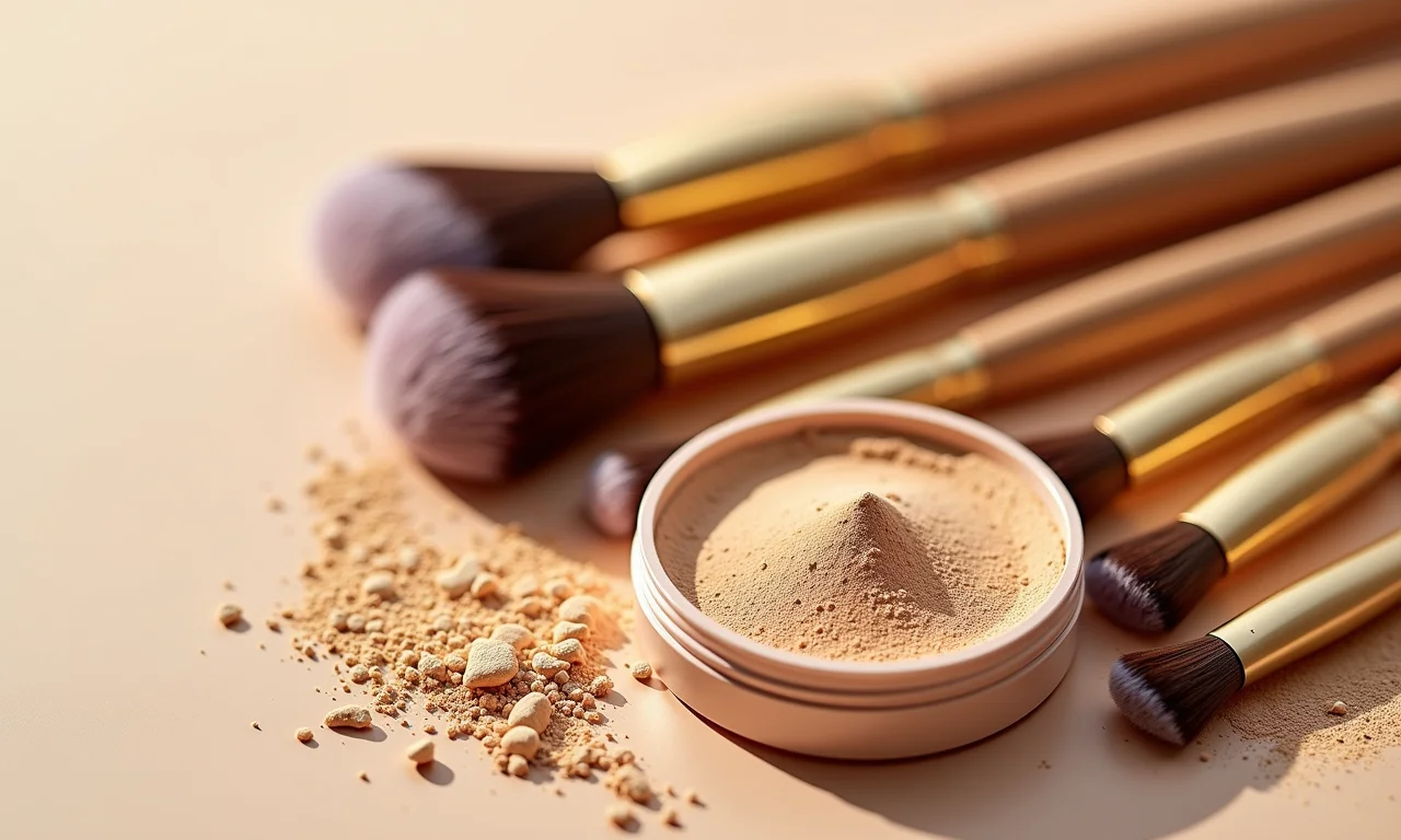 Seleção de pincéis kabuki para aplicação de protetor solar em pó.