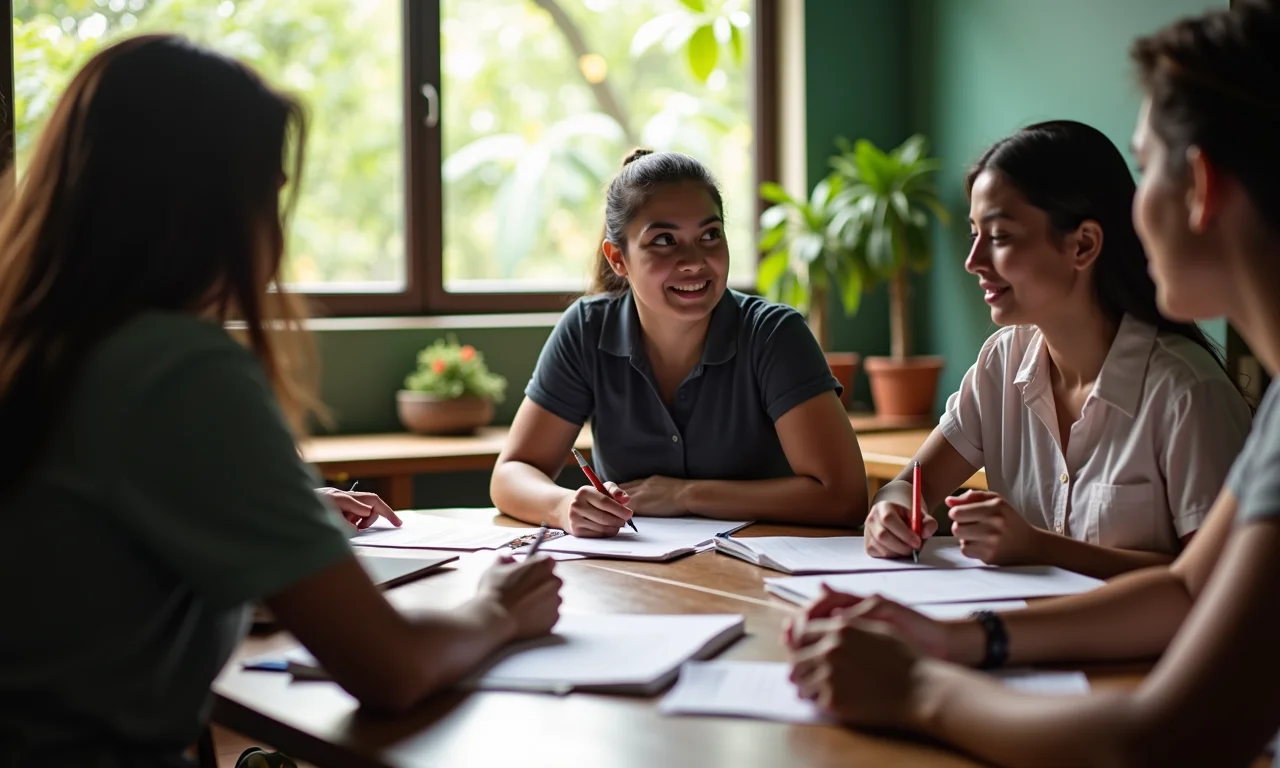 Sessão de formação continuada de professores no Brasil, com educadores diversos.
