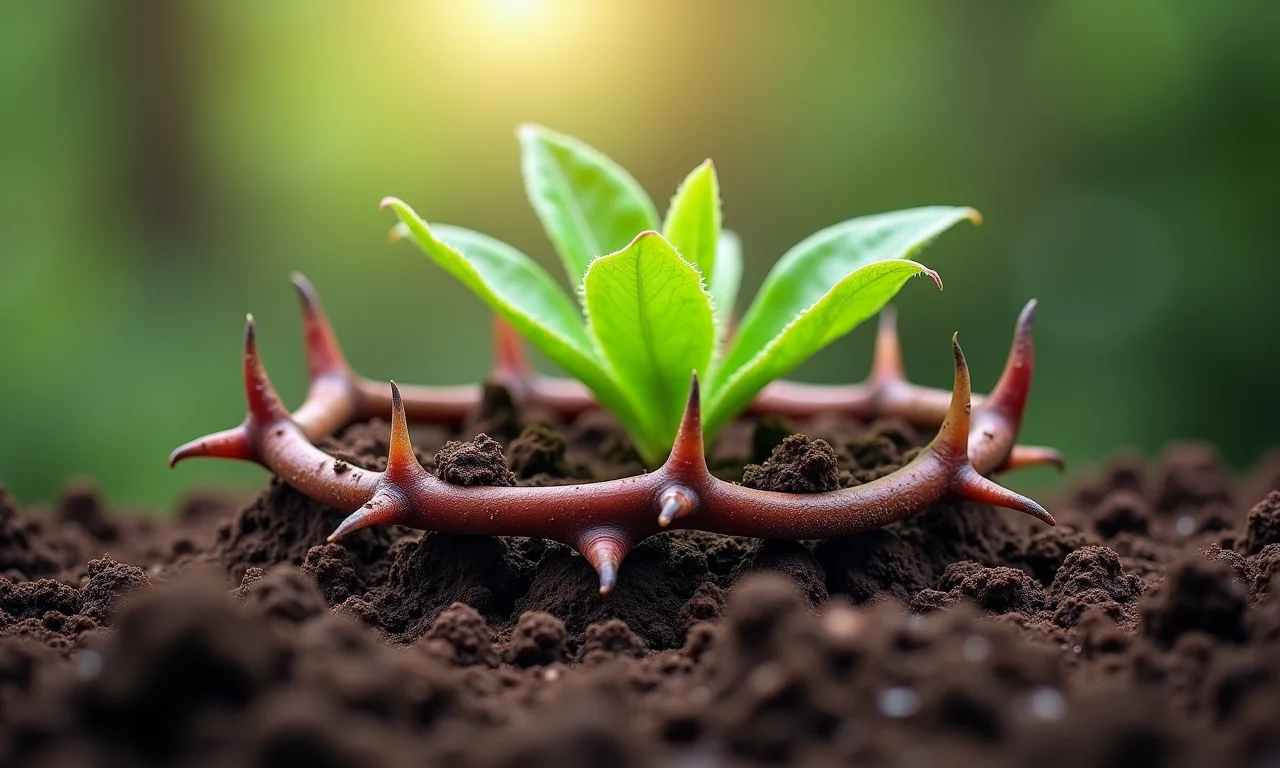 Solo bem drenado ideal para o plantio da Coroa de Cristo, mistura de substratos visível.