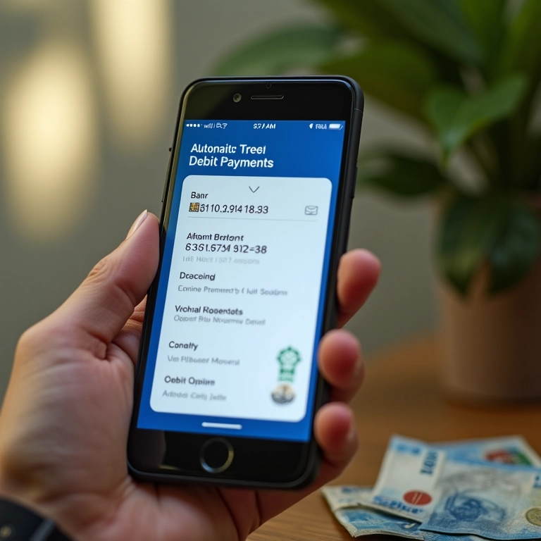 Tela de smartphone mostrando autorização de débito automático em app bancário.