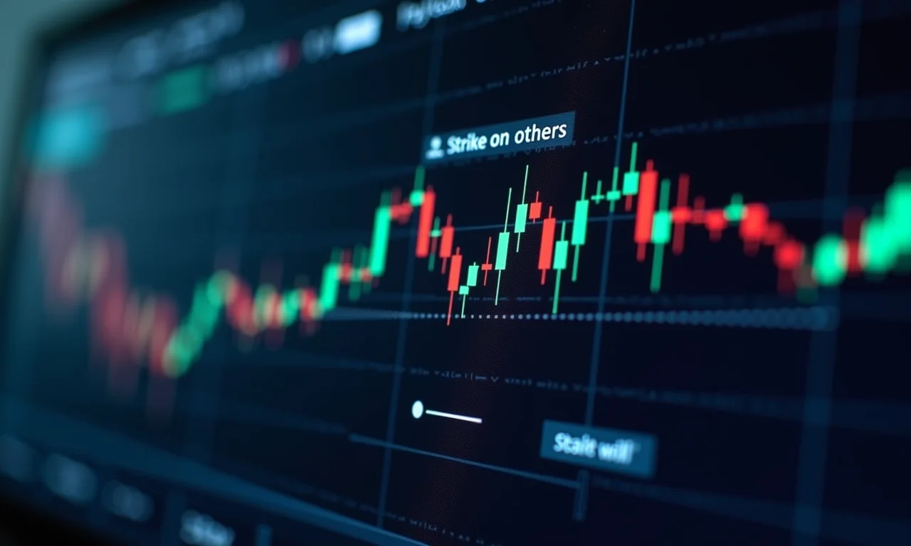 Tela digital mostrando o preço de exercício (Strike) em um gráfico de ações.