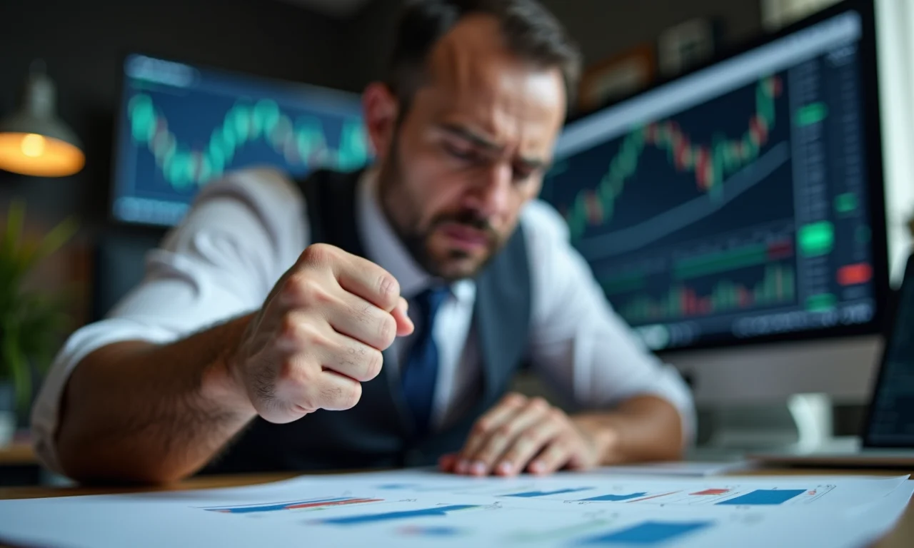 Trader frustrado socando a mesa devido à falta de conhecimento.