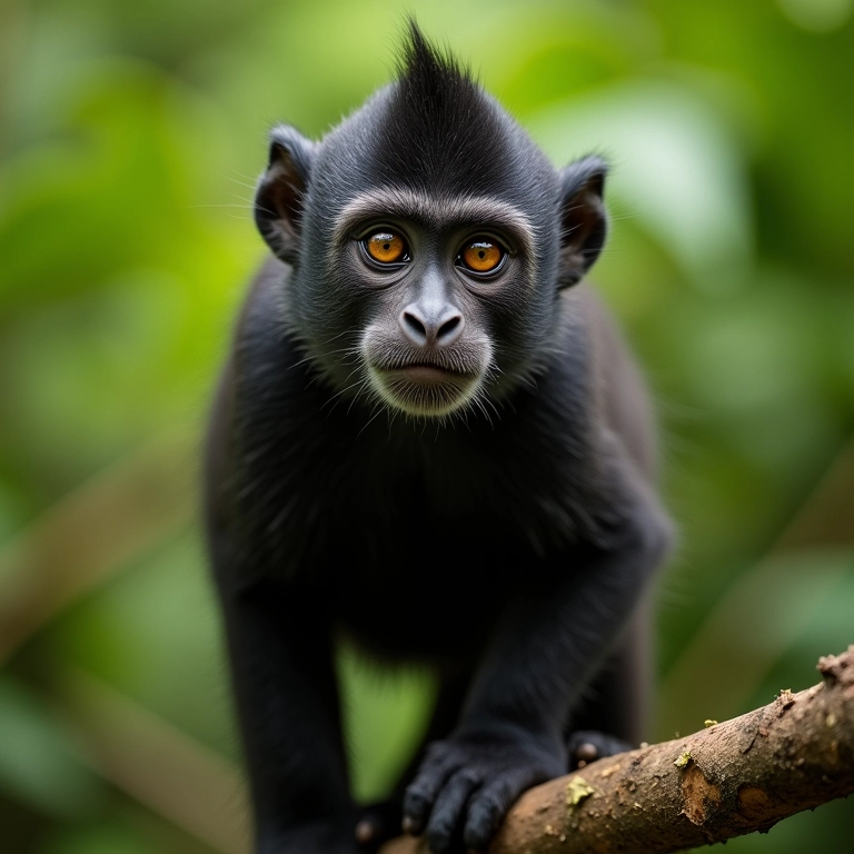 Uacari-calvo em um galho na floresta amazônica, com sua face expressiva.