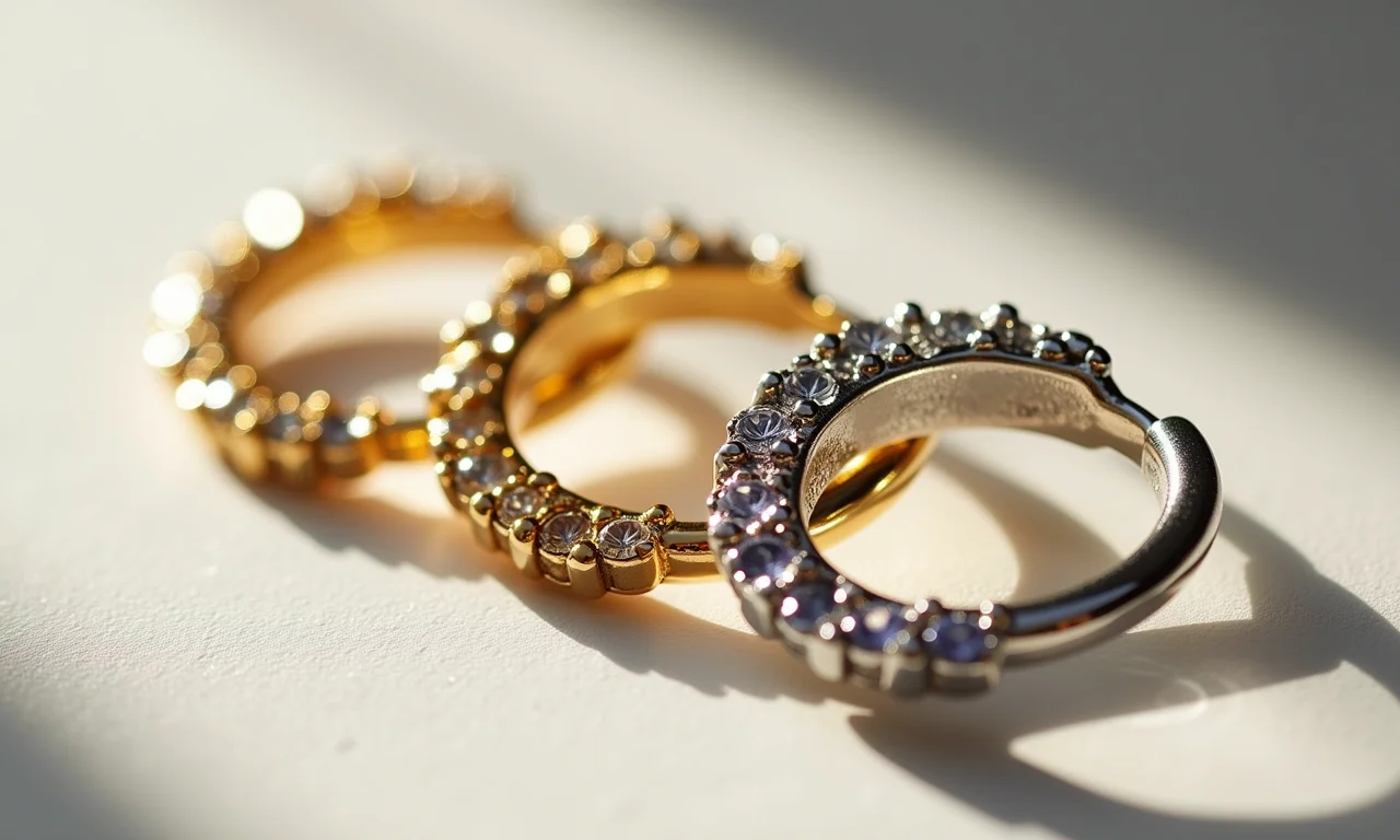 Variedade de ear cuffs com diferentes materiais e acabamentos.