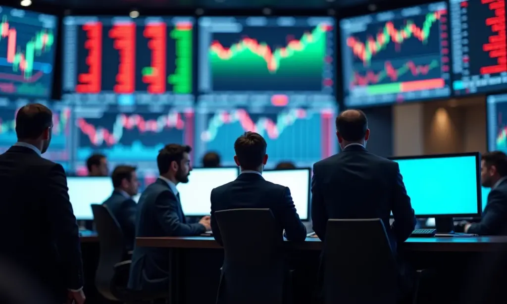 Bookbuilding: Como o Preço de uma Ação é Definido no IPO Visão da bolsa de valores durante o lançamento de um IPO.