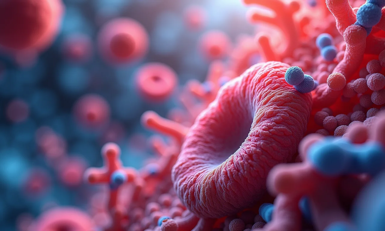 Visão microscópica de células e processos biológicos.