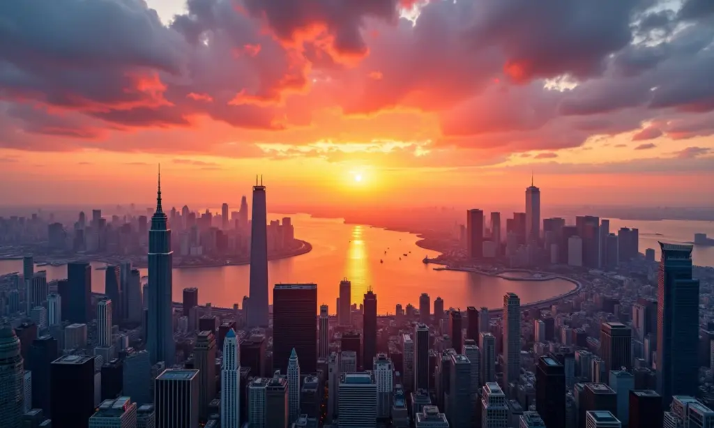 Vista panorâmica deslumbrante dos sítios mais bonitos do mundo ao pôr do sol.