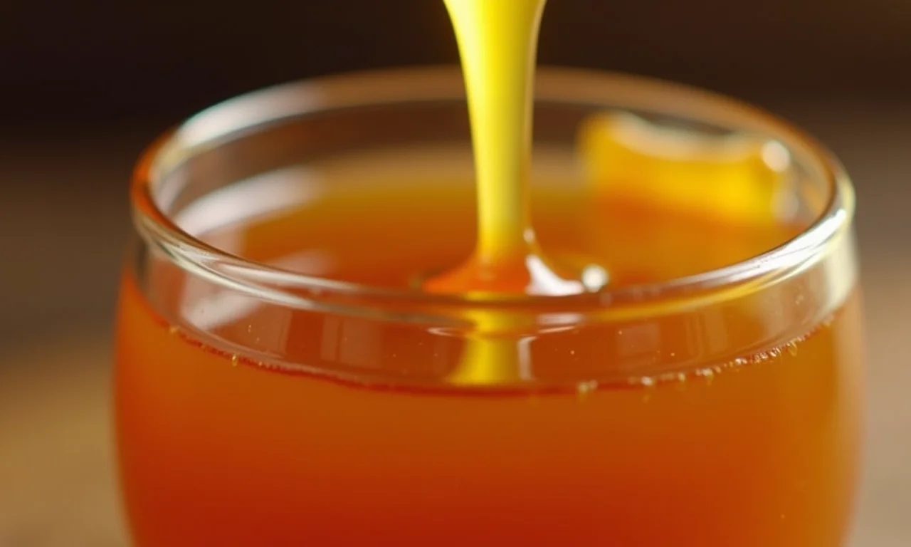 Xarope sendo derramado em um copo, destacando sua doçura.