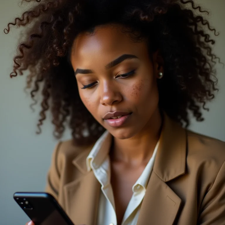 Advogada branca interagindo com vídeo em smartphone mostrando a importância do vídeo para advogados