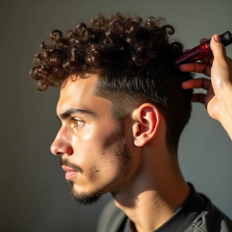 Aplicando produto para estilizar undercut cacheado