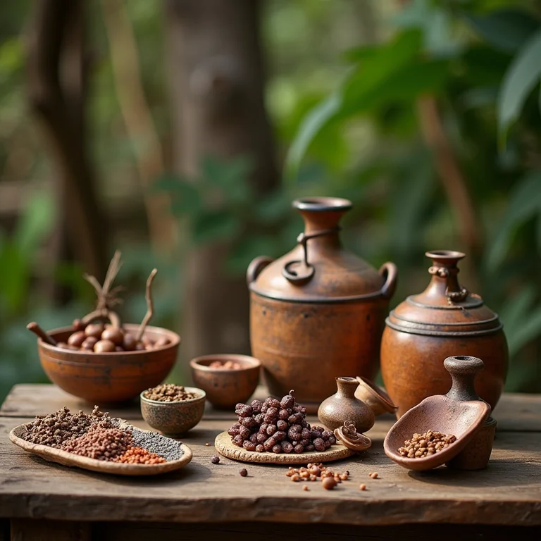 Artesanato e produtos locais do Pantanal em mesa rústica