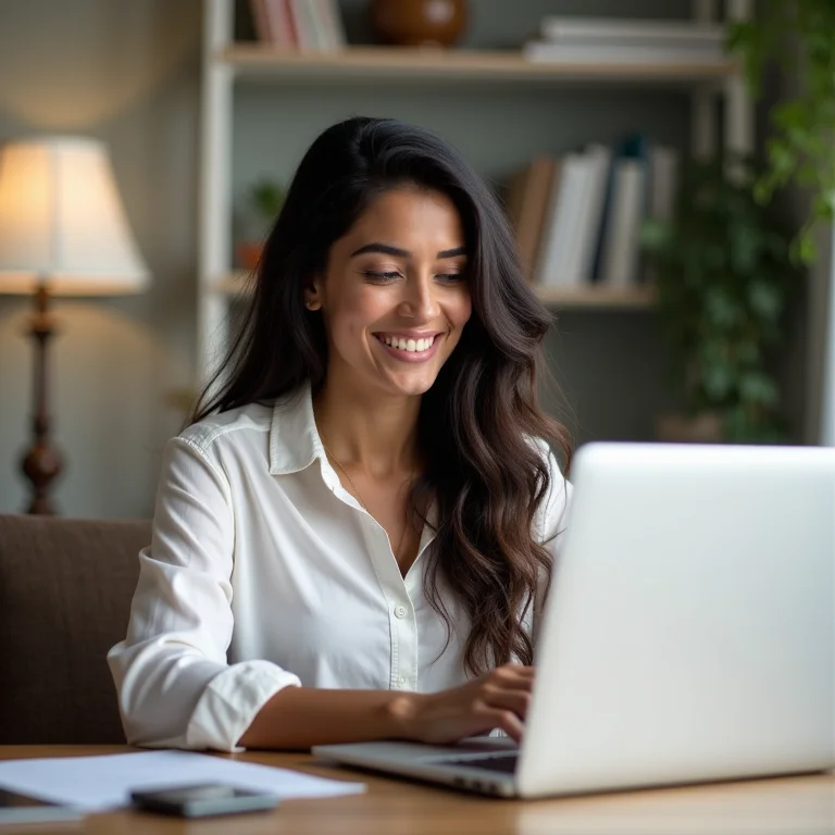 Automatização financeira: mulher latina usando laptop