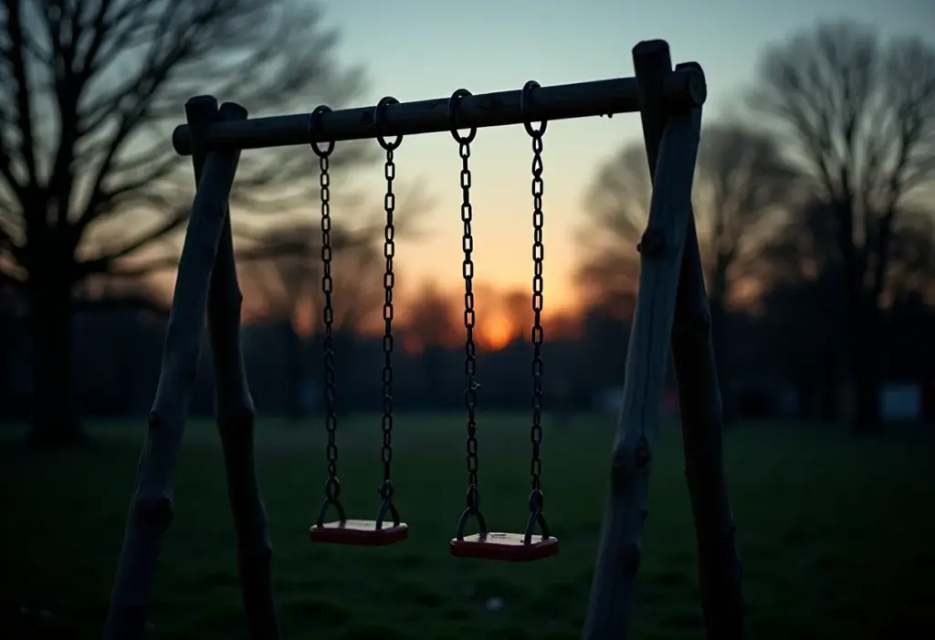 Balanço vazio em parque ao entardecer, representando abandono afetivo
