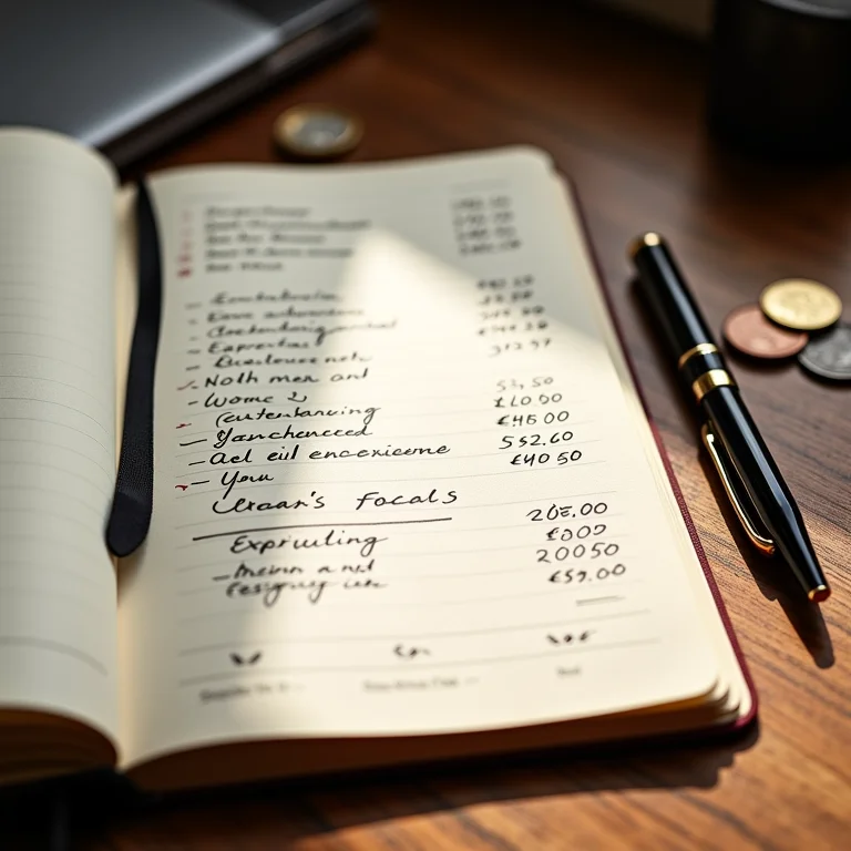 Caderno com anotações de gastos fixos e variáveis.