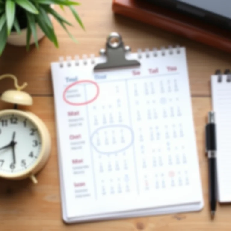 Calendário com datas importantes circuladas, relógio e bloco de notas legal, representando prazos e recursos em um processo de família.