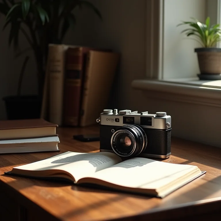 Câmera vintage e livros de direito simbolizando a revolução do vídeo no direito