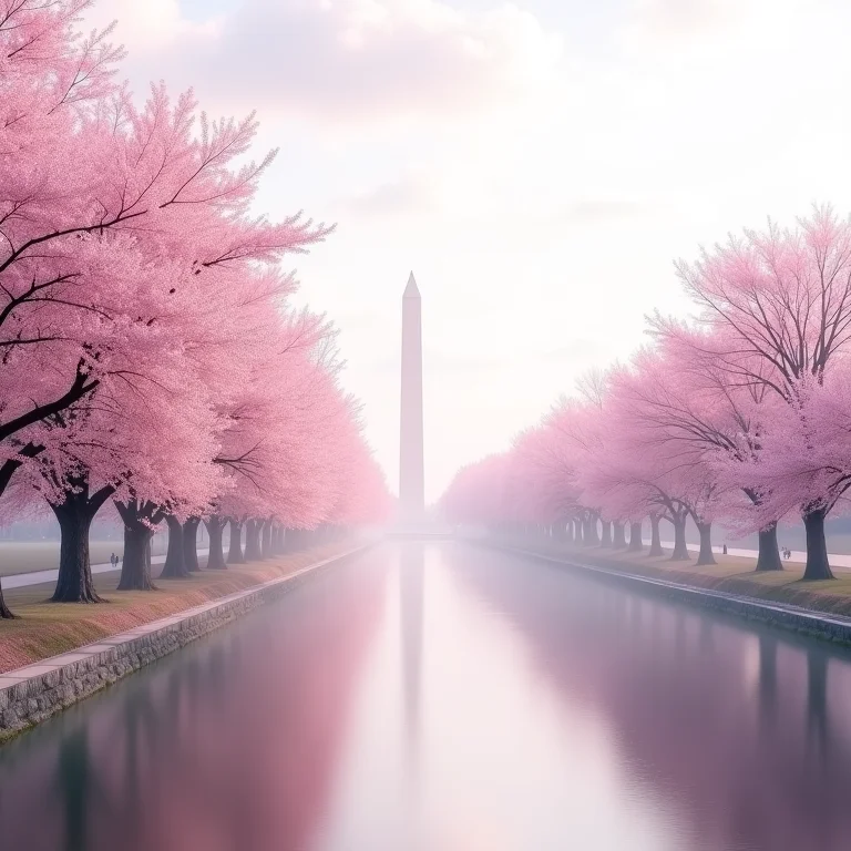 Cerejeiras em flor perto da Bacia Tidal em Washington D.C.
