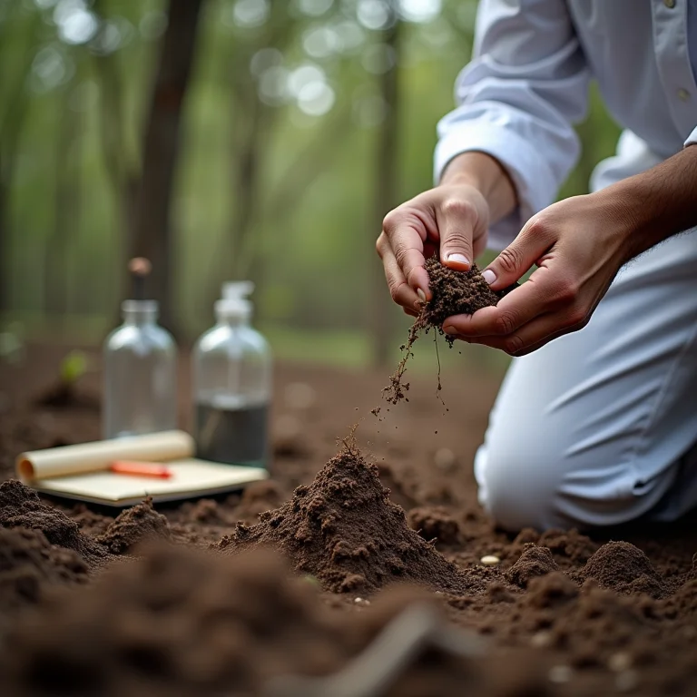 Cientista analisando amostra de solo na Caatinga.