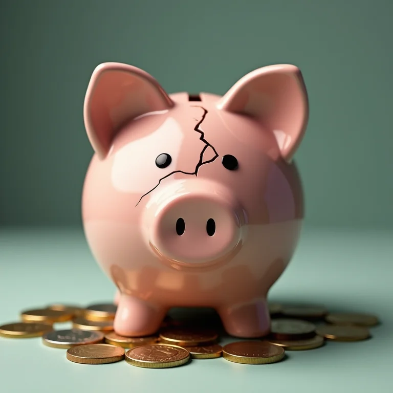 Cofrinho quebrado com moedas espalhadas