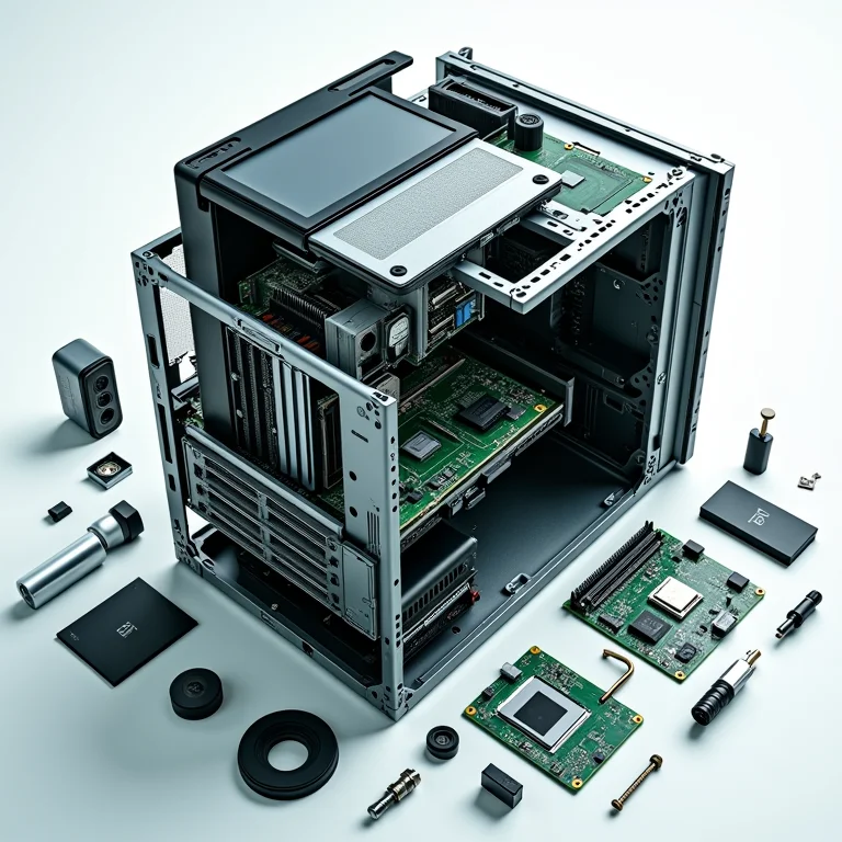 Componentes internos de um computador desmontado.