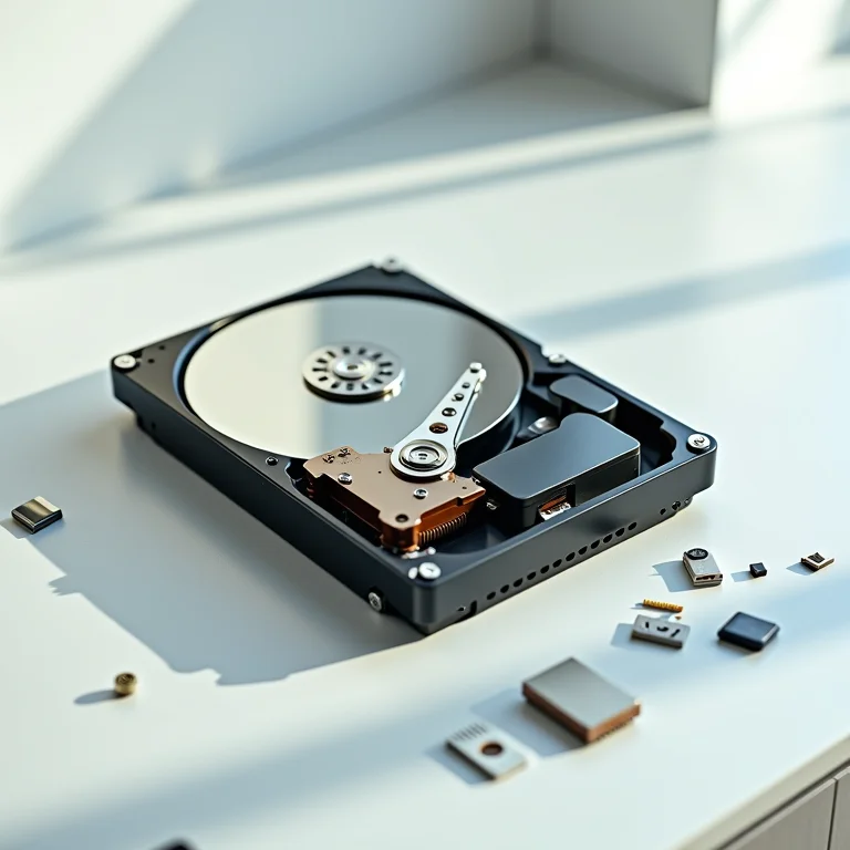 Componentes internos de um HD externo espalhados