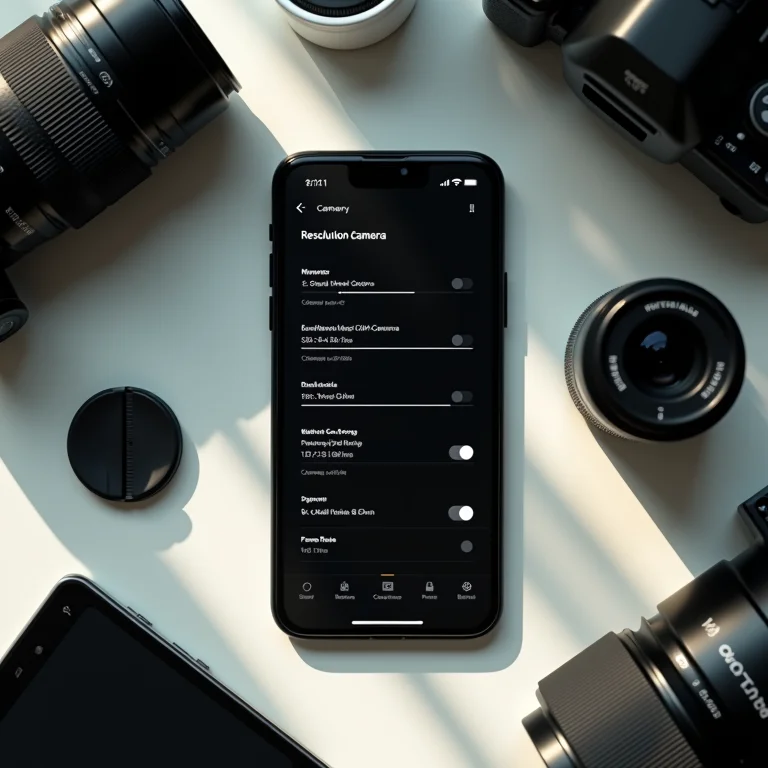 Configurações de resolução e taxa de quadros em um celular