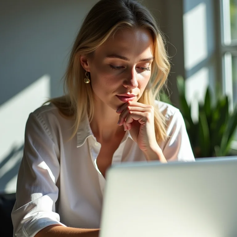 Consultora branca lidando com desafios financeiros.