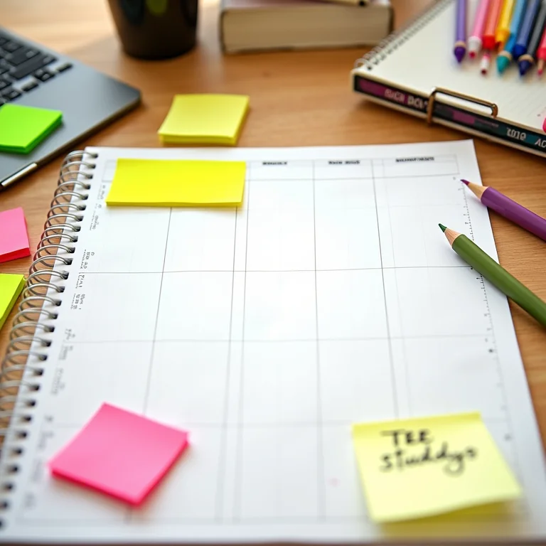 Cronograma de estudos personalizado com post-its e marca-textos